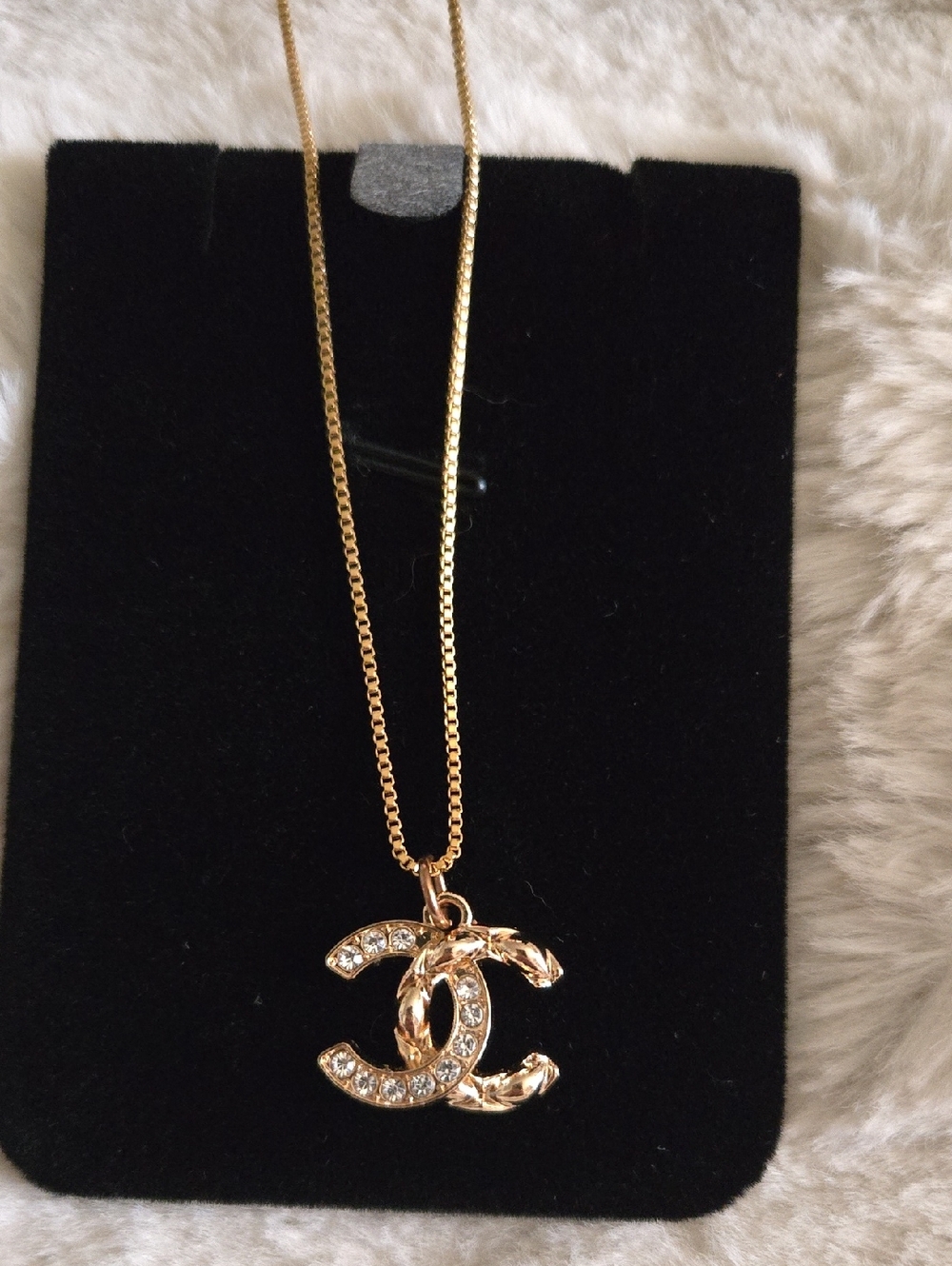 Gold-Tone Crystal Interlocking CC Pendant Necklace Chanel